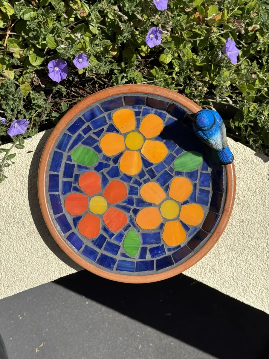 Mosaic Water Flower Bird Bath