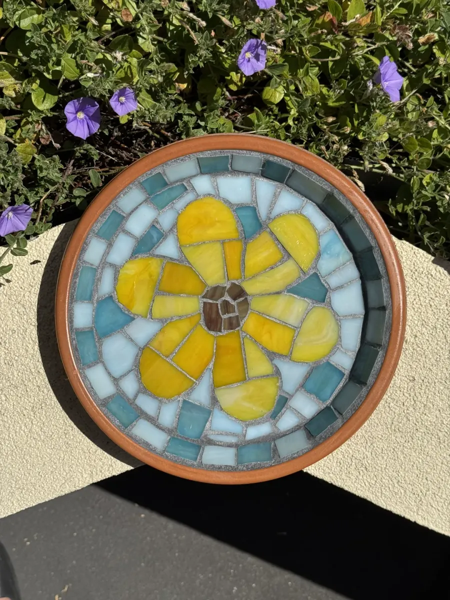 Mosaic Yellow Flower Bird Bath
