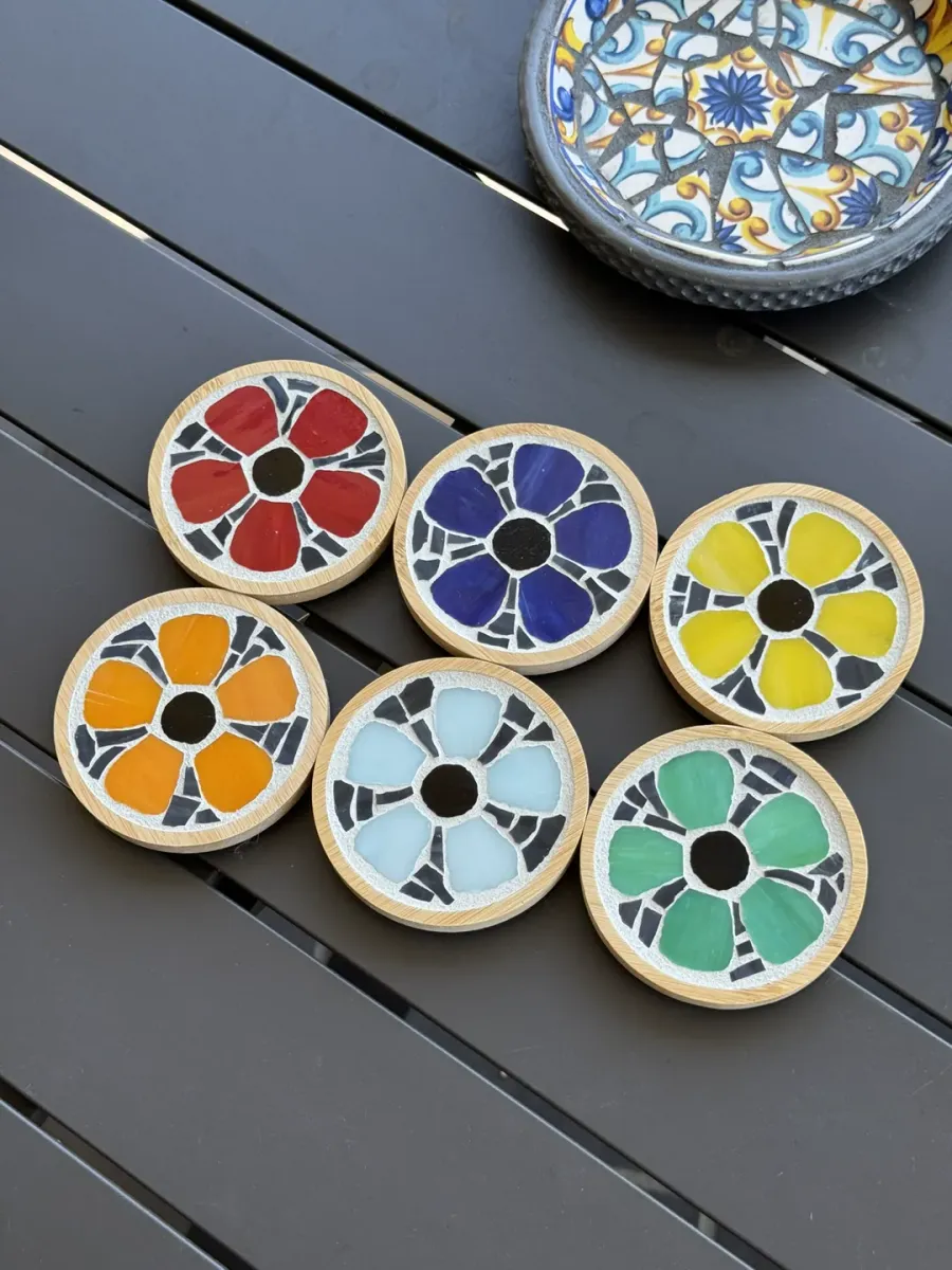 Mosaic Coloured Flowers Coasters