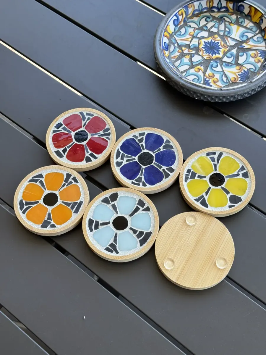 Mosaic Coloured Flowers Coasters - Image 2